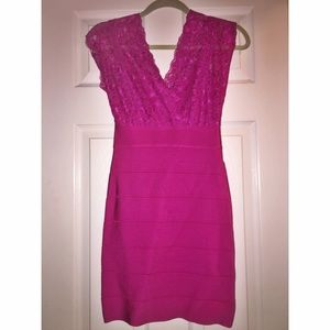 Bebe Fuchsia Pink Lace Bandage Sexy Dress